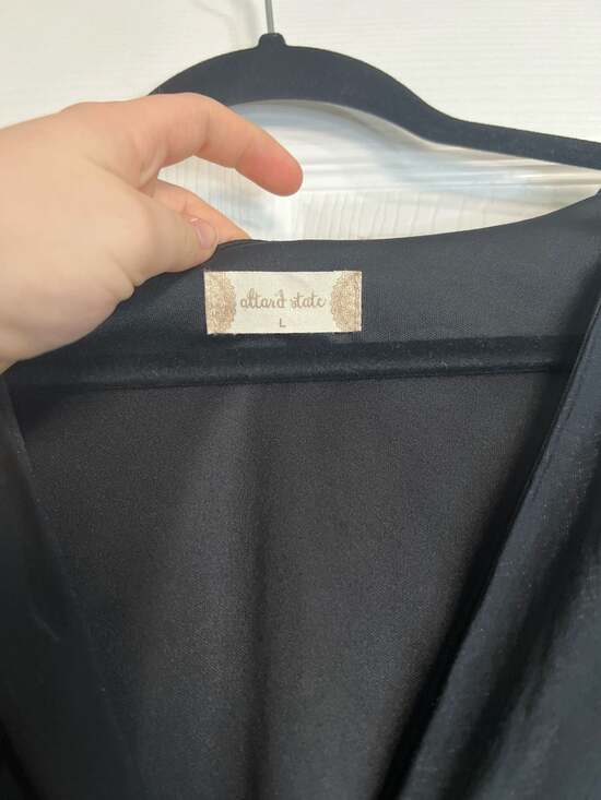 Altar'd State Black Tie-Front Puff Sleeve O-Ring Cropped Blouse - Picture 2 of 6